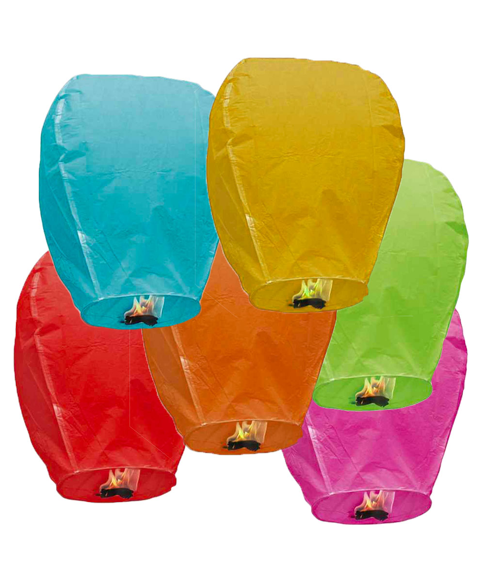 5 Lanterne di carta volanti Sky Lanterns COLORATE Premium